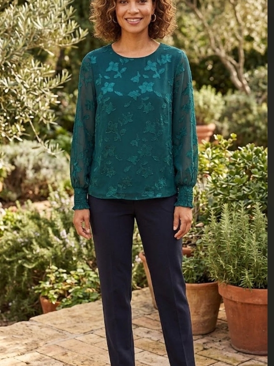 mittoshop Tops - Brand New Still In The Bag Mittoshop Teal Floral Long-Sleeve Blouse